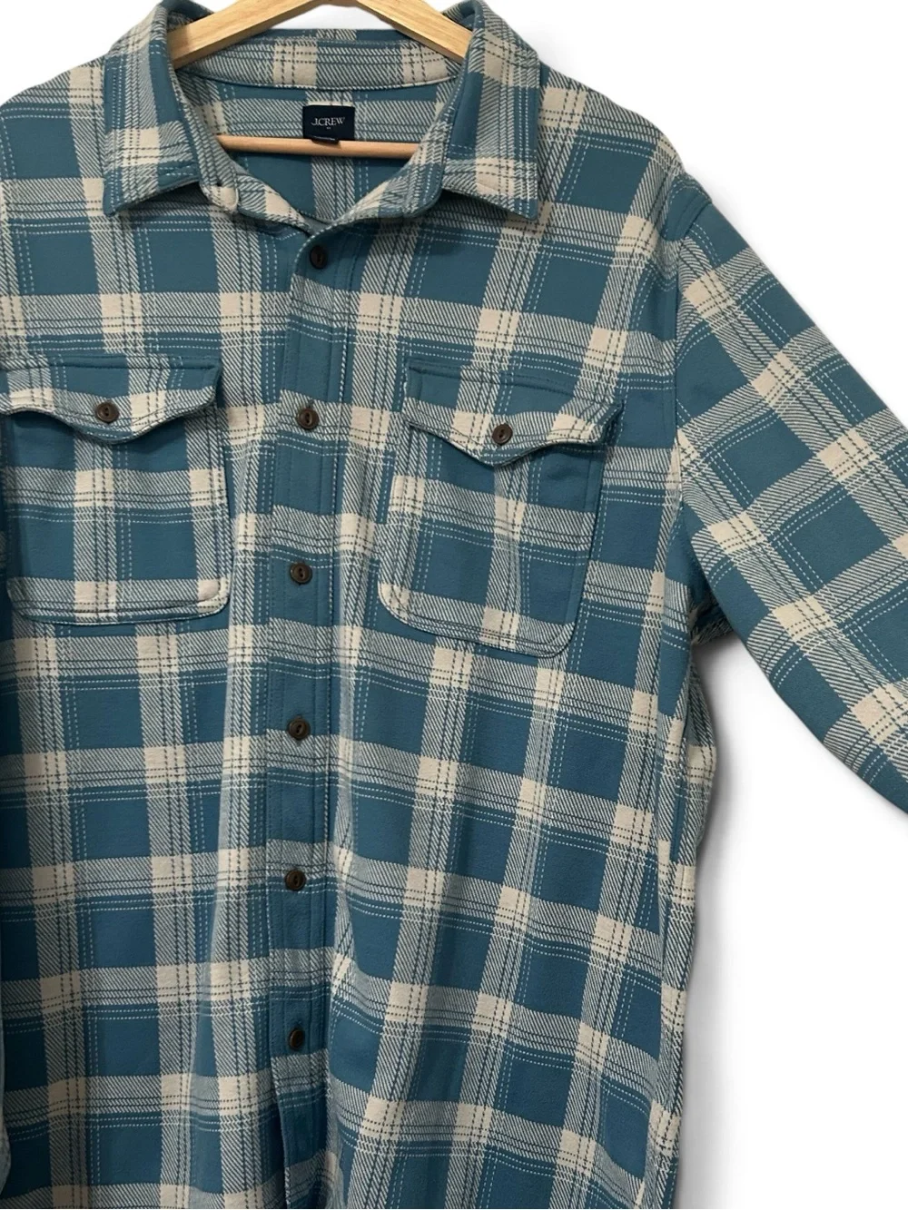 J.Crew Men’s Long-sleeve plaid flannel Shacket Blue Beige Size XL